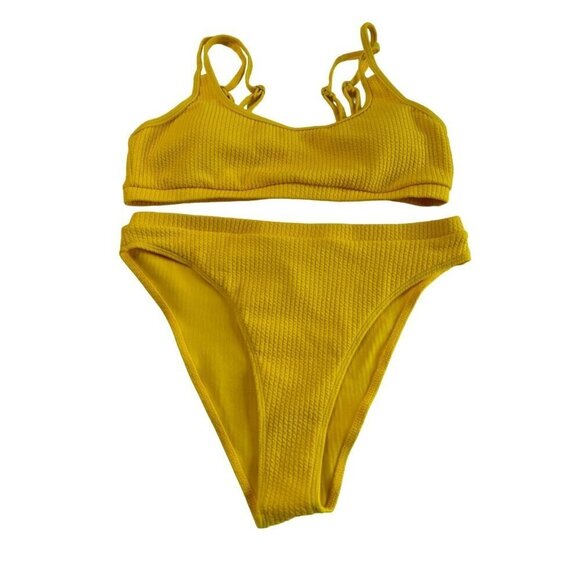 KIZPEIWR Two Piece Bikini Swim Suit SZ XXL High Cut Yellow NEW - Picture 1 of 12